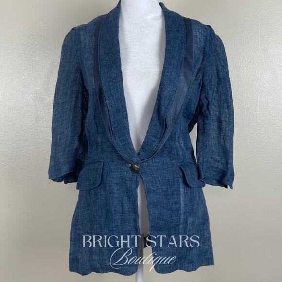 Rare Blue Linen Blazer Jacket ASO Serena Van Der Woodsen Gossip Girl Y2K - Picture 5 of 12